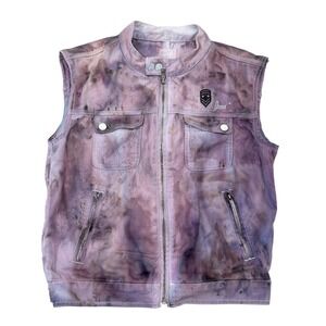 Diesel Vest Purple Tie Dye Cotton Blend Sleeveless Moto Jacket Womens M Grunge